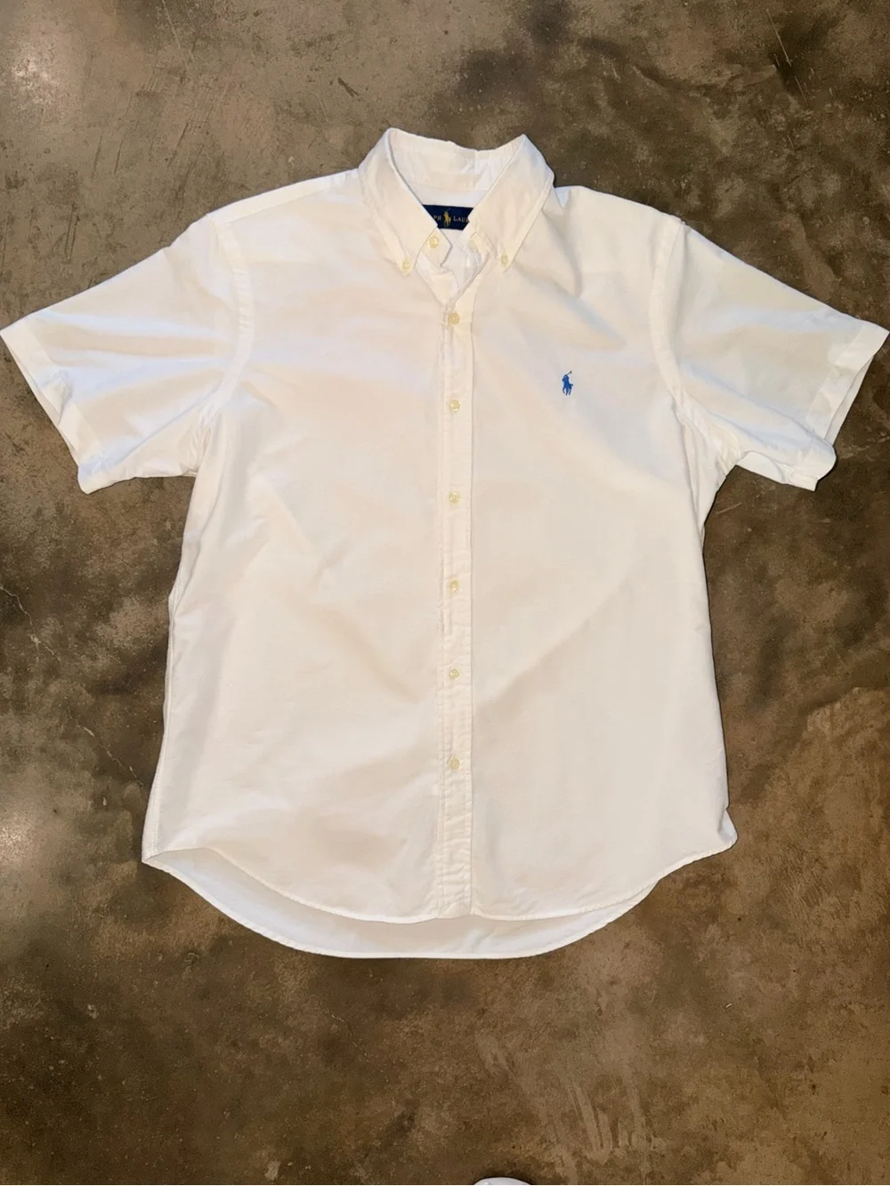 Polo Ralph Lauren White Oxford Button Down Shirt Blue Logo Men’s Large Cotton